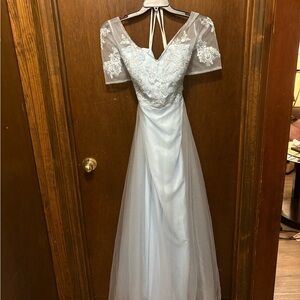 Azazie Light Blue Lace Wedding Dress